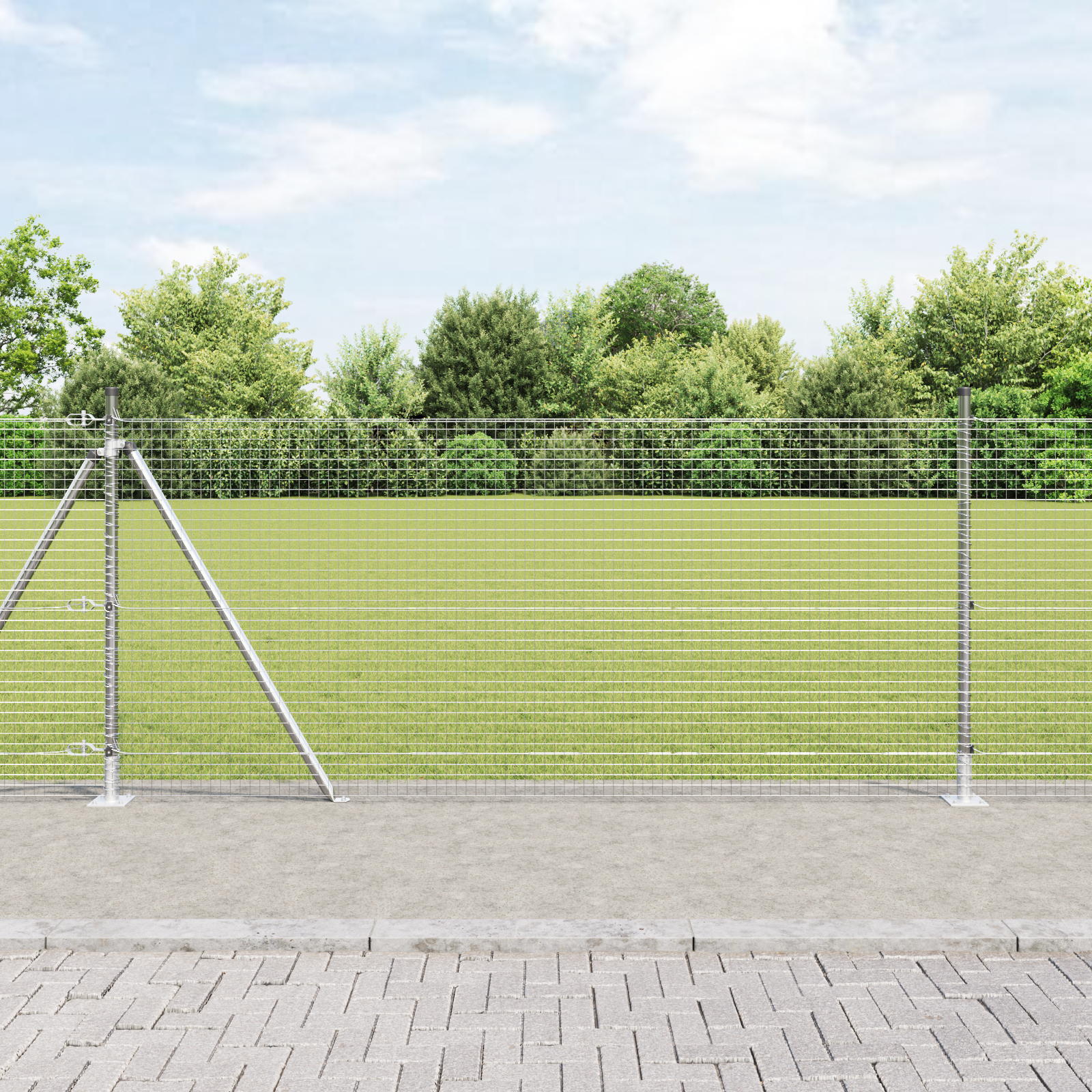 Recinzione Saldata con 7 Pali Flangiati 0.8x10 m Acciaio Zincato