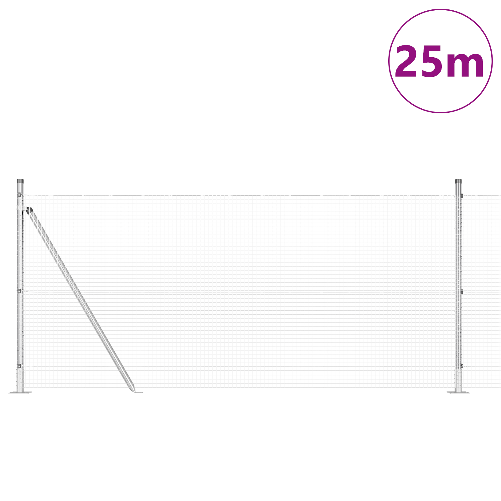 Recinzione in filo saldato con 13 pali flangiati 0.8x25 m in acciaio zincato
