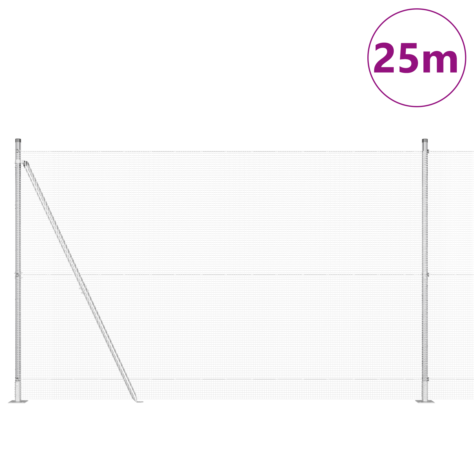 Recinzione in Filo Saldato con 13 Pali Flangiati 1.4x25 m Acciaio Zincato