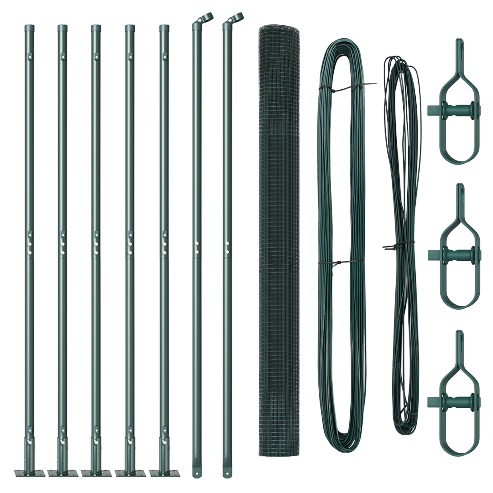Recinzione a Rete Saldato con 7 Pali Flangiati Verde 1.4x10 m Acciaio