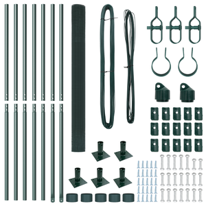 Recinzione a Rete Saldato con 7 Pali Flangiati Verde 1.4x10 m Acciaio