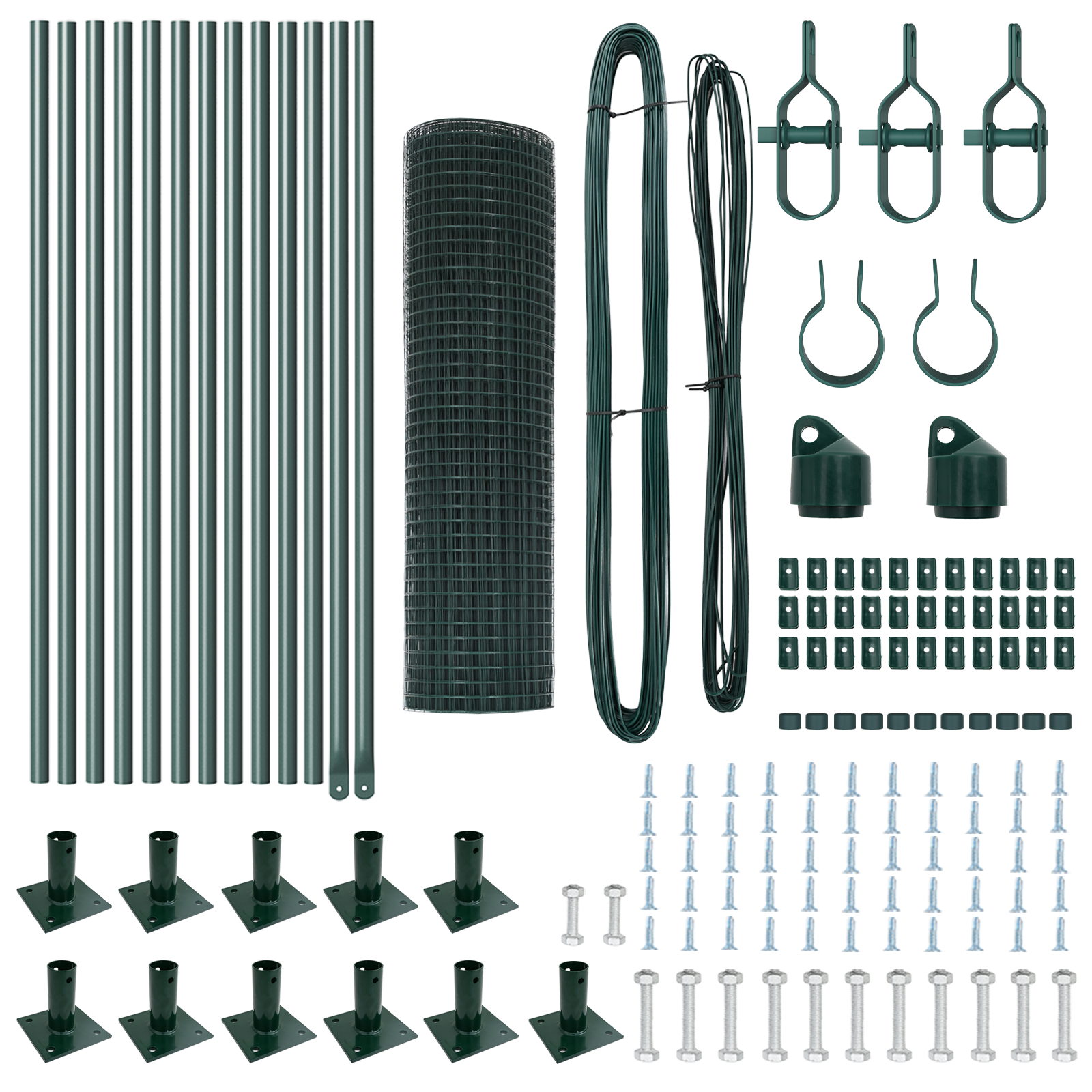 Recinzione in Rete Saldato con 13 Pali Flangiati Verde 0.4x25 m Acciaio