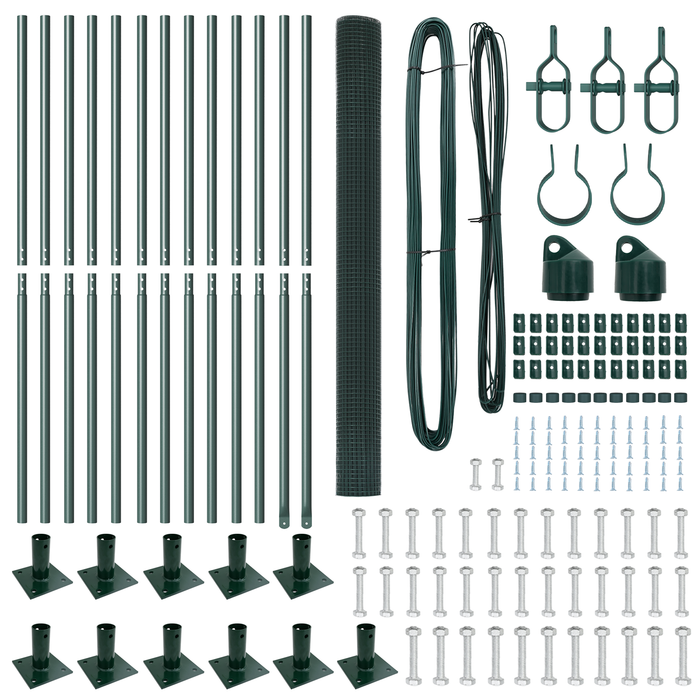 Recinzione in Filo Saldato con 13 Pali Flangiati Verde 1.6x25 m Acciaio