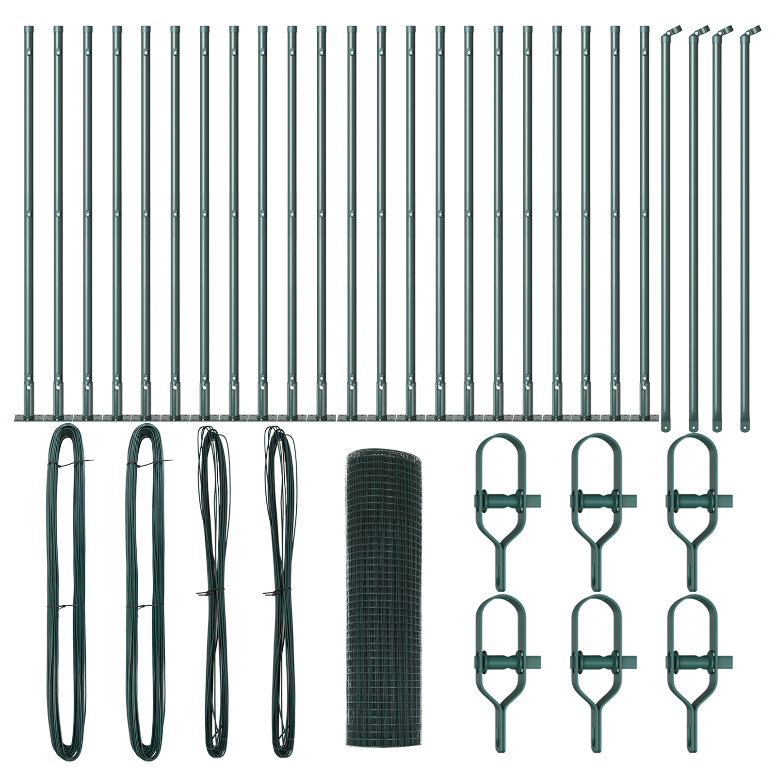 Recinzione in rete saldata con 13 pali flangiati Verde 1x50 m Acciaio