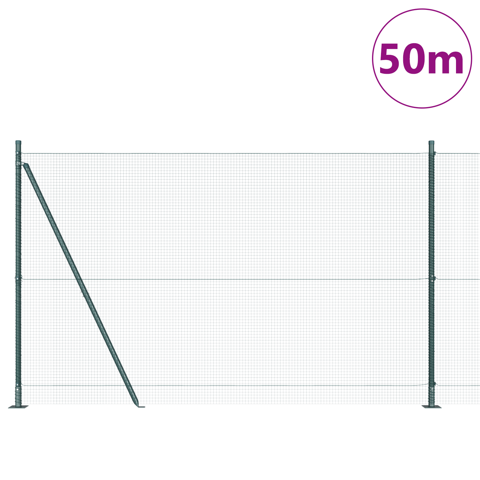 Recinzione in Rete Saldato con 13 Supporti Flangiati Verde 1.4x50 m Acciaio