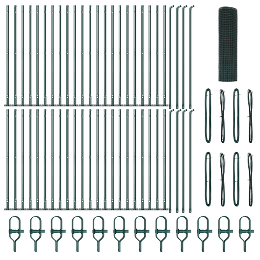 Recinzione in Filo Saldato con 13 Pali Flangiati Verde 0,4x100 m Acciaio