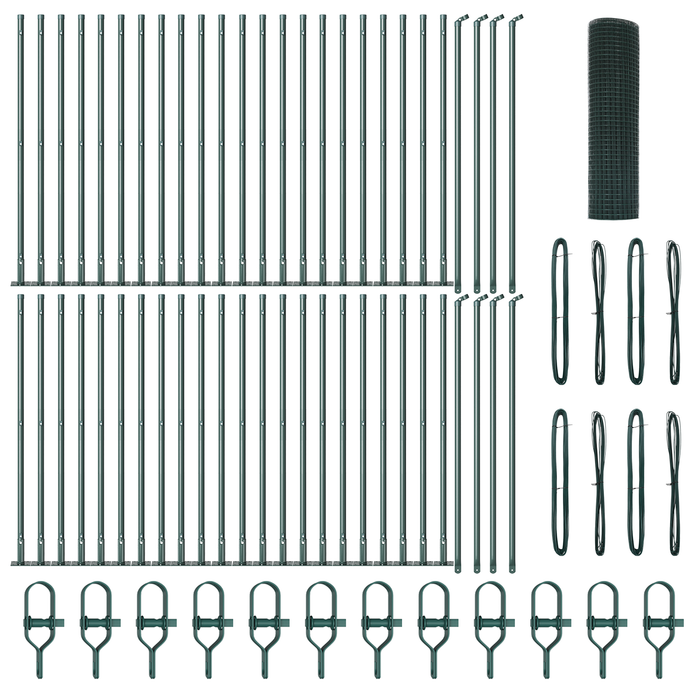Recinzione in Rete Saldature con 13 Pali Flangiati Verde 1x100 m Acciaio