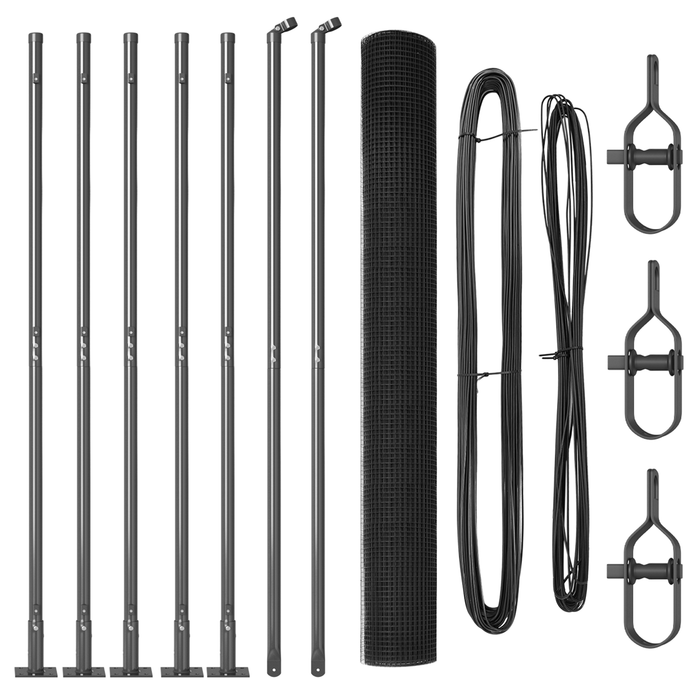 Recinzione in Rete Saldato con 7 Pali Flangiati Grigi 1.6x10 m Acciaio