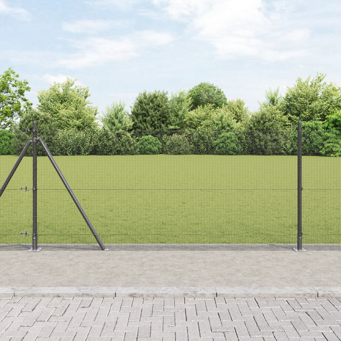 Recinzione in Rete Saldato con 13 Pali Flangiati Grigio 0.8x25 m Acciaio