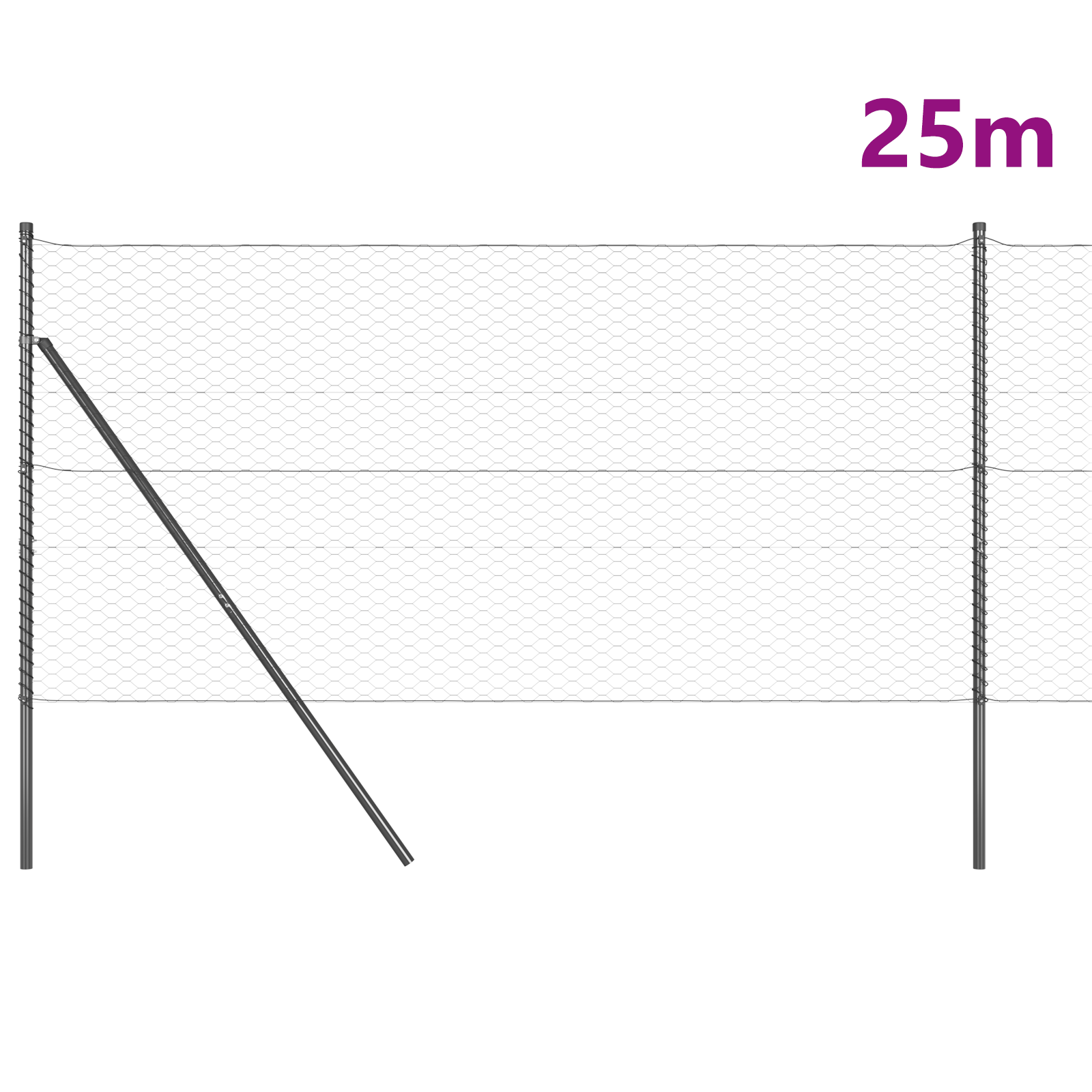 Recinzione Esagonale con 13 Pali Grigio 1x25 m Acciaio Zincato