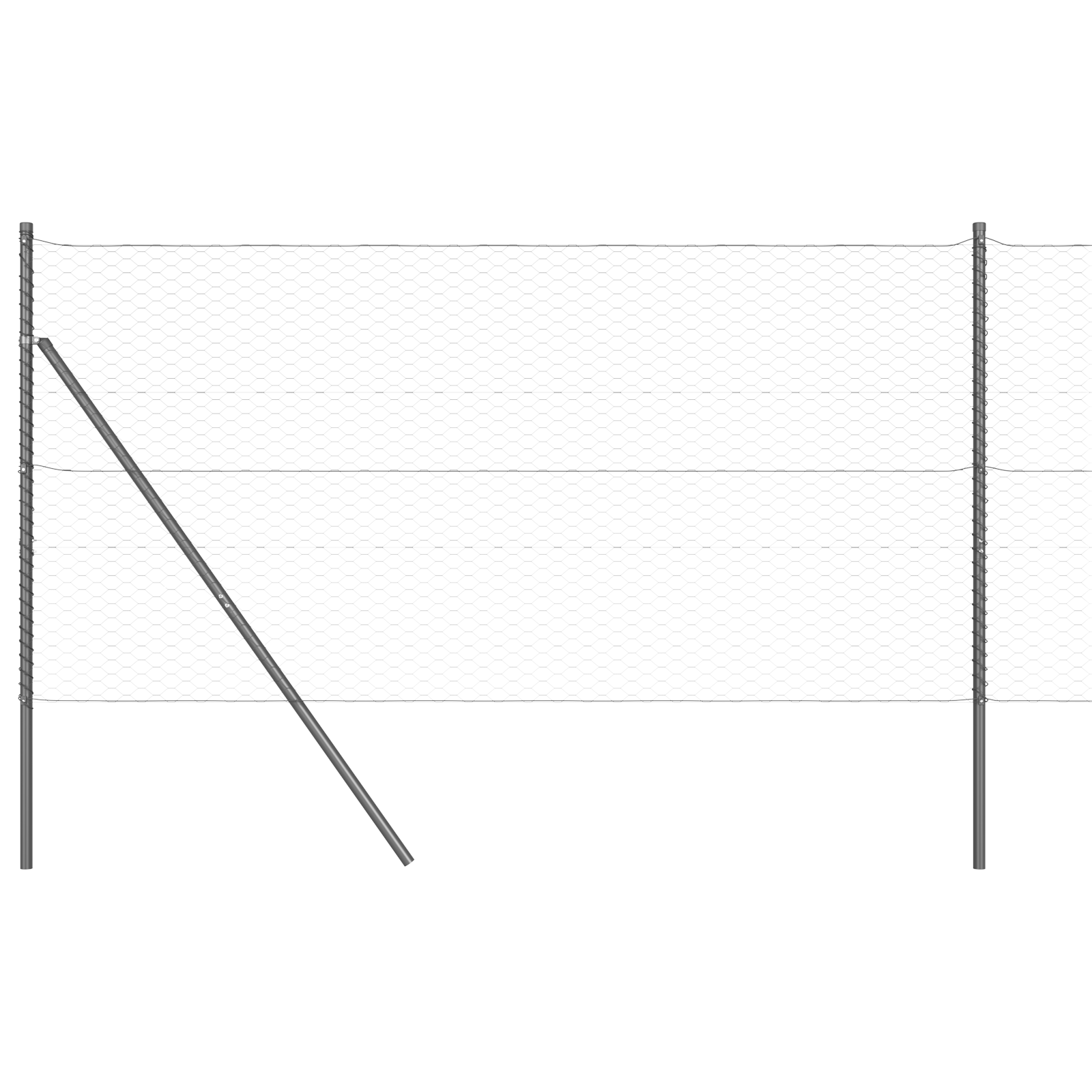 Recinzione Esagonale con 13 Pali Grigio 1x25 m Acciaio Zincato