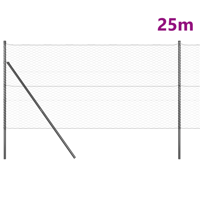 Recinzione Esagonale con 7 Post 1,2x25 m Acciaio Grigio