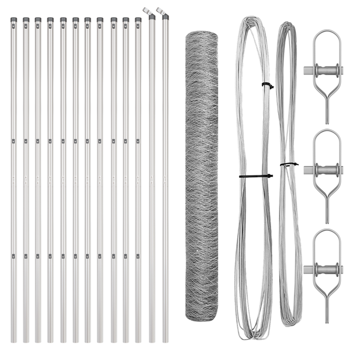 Recinzione Esagonale con 13 Poste Argento 1x25 m Acciaio Zincato