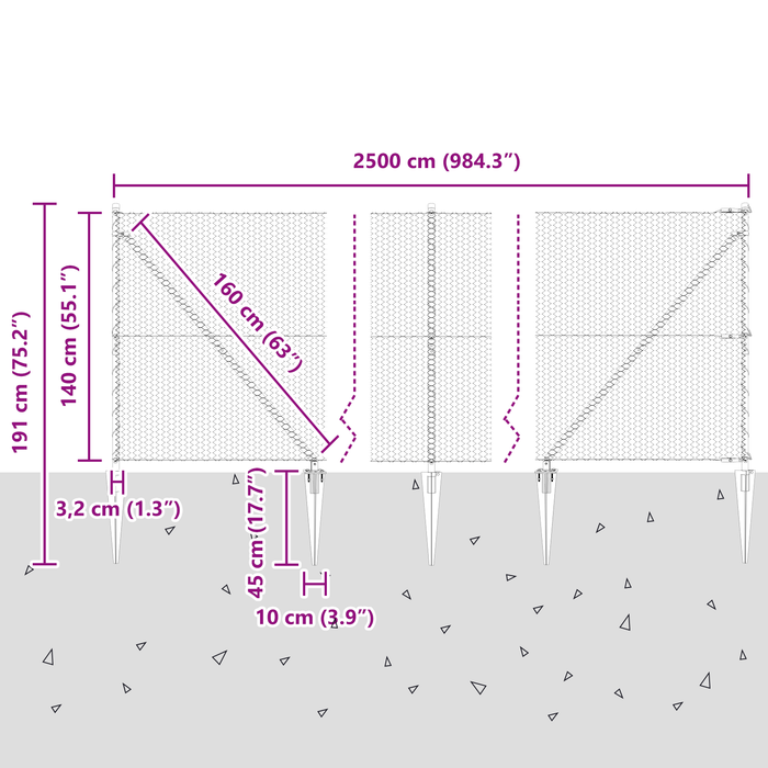 Recinzione Esagonale  Grigio 1.4x25 m Acciaio