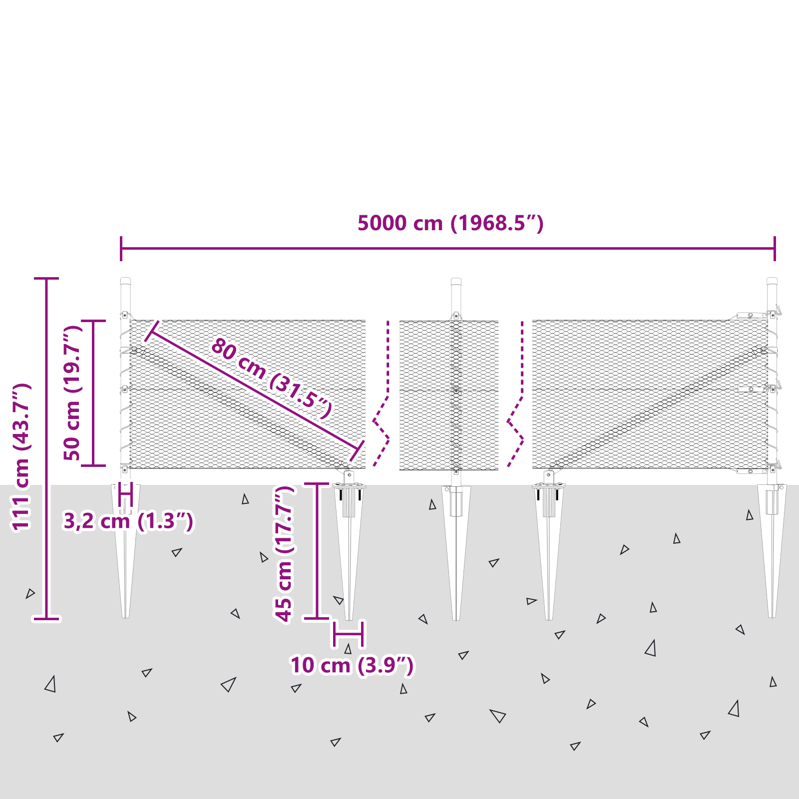 Recinzione Esagonale Grigia 0,5x50 m Acciaio