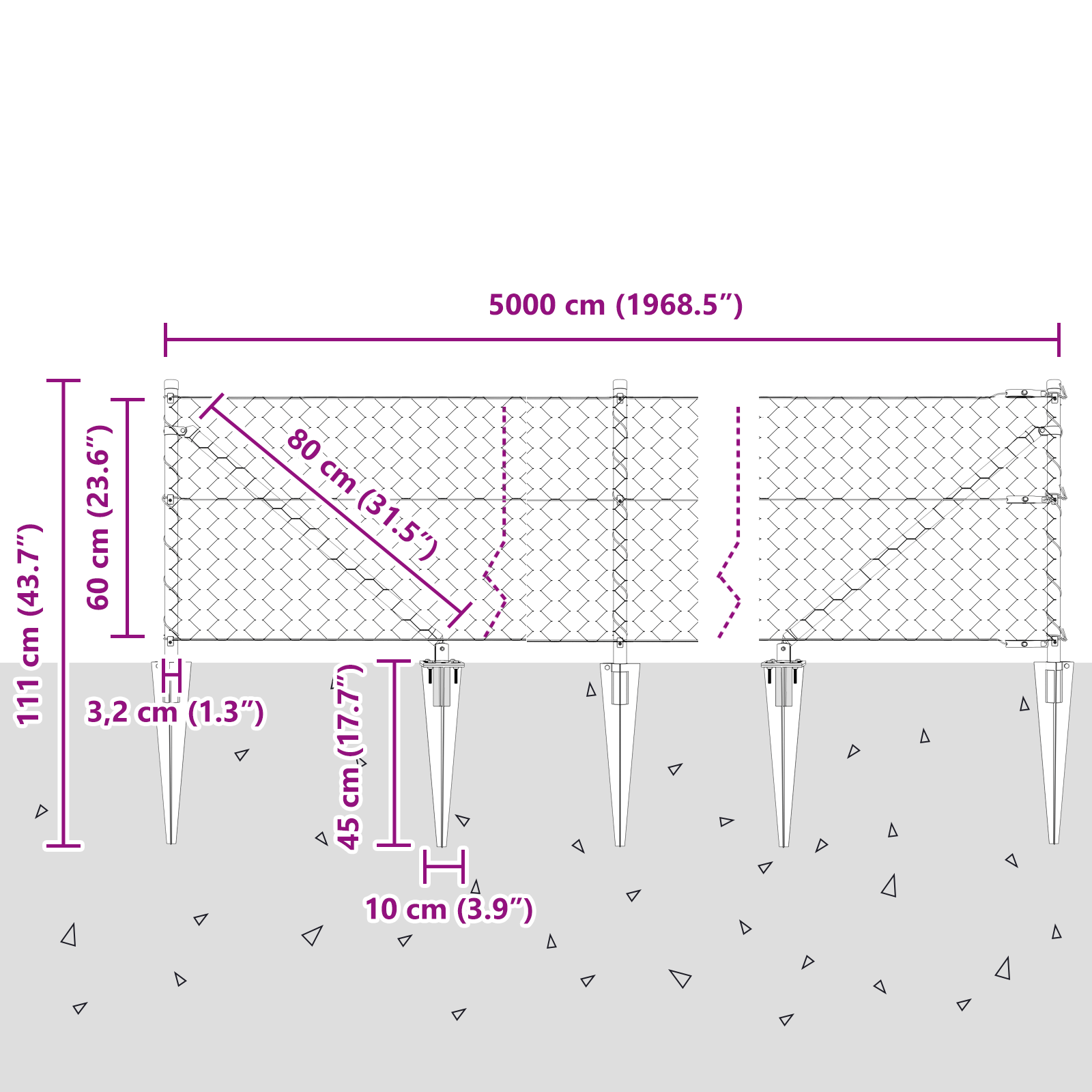 Recinzione esagonale  grigia 0.6x50 m in acciaio