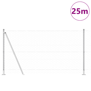 Recinzione con Filo Esagonale con 7 Post Flangiati 1.2x25 m Acciaio Argento