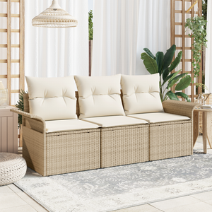 Set Divano Giardino 3 Pezzi con Cuscini Beige Polyrattan