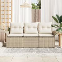 Set Divano Giardino 3 Pezzi con Cuscini Beige Polyrattan