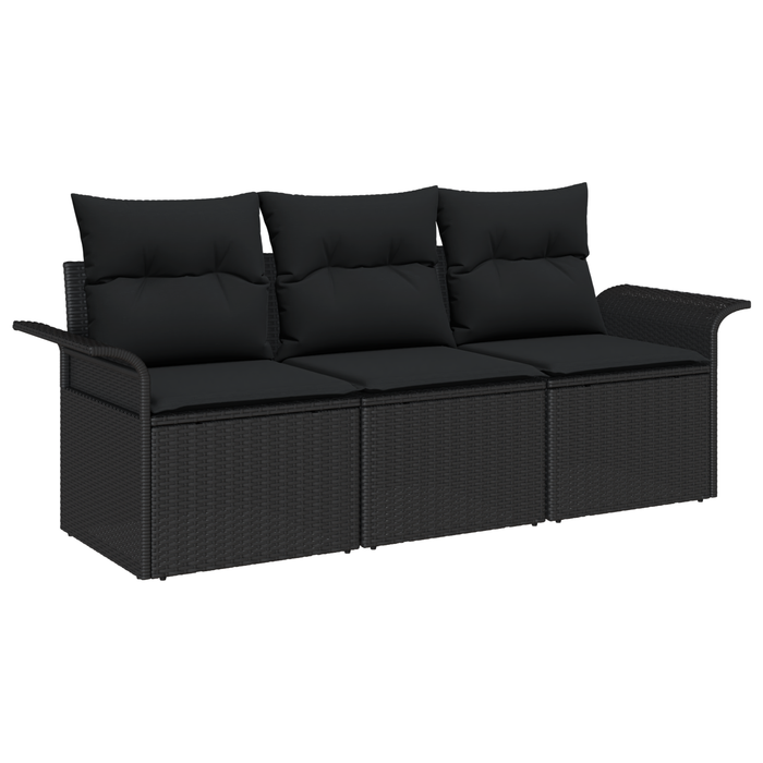 Set di Sofà da Giardino 3 Pezzi con Cuscini Nero Polyrattan