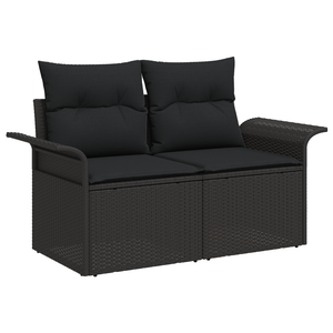 Set di Sofà da Giardino 3 Pezzi con Cuscini Nero Polyrattan