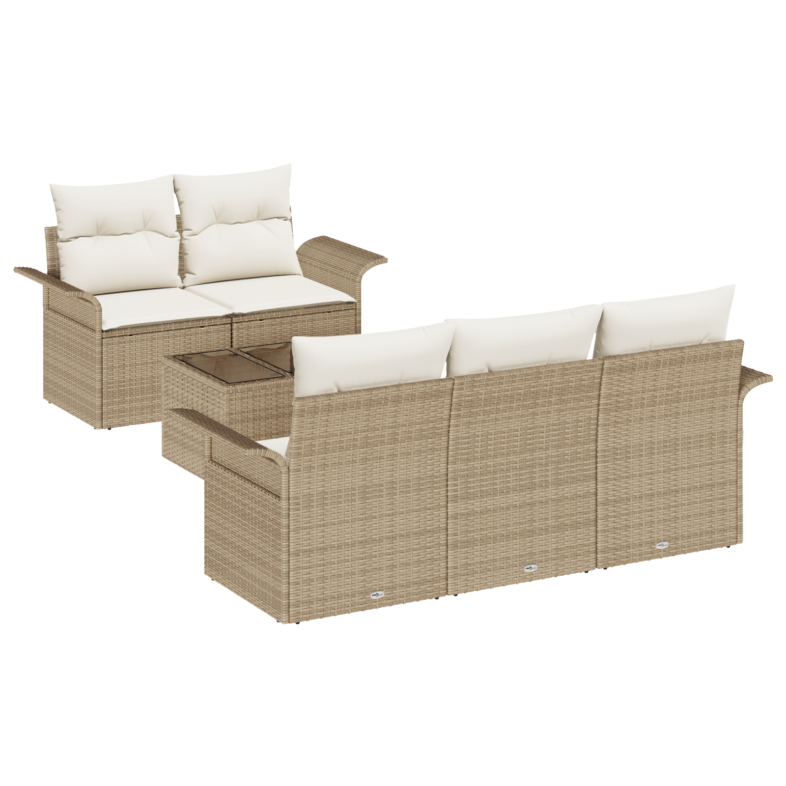 Set Divano da Giardino 6 Pezzi con Cuscini Beige Rattan Sintetico