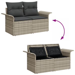 Set da Giardino 6 Pezzi con Cuscini Grigio Chiaro in Rattan Sintetico