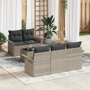 Set da Giardino 6 Pezzi con Cuscini Grigio Chiaro in Rattan Sintetico