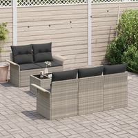 Set da Giardino 6 Pezzi con Cuscini Grigio Chiaro in Rattan Sintetico
