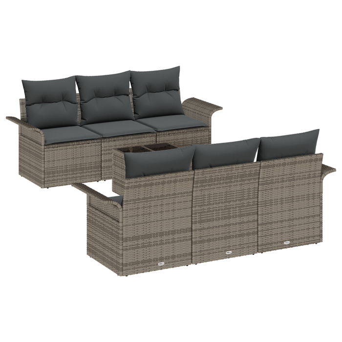 Set di Sofà da Giardino  7 Pezzi con Cuscini in Polyrattan Grigio