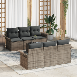 Set di Sofà da Giardino  7 Pezzi con Cuscini in Polyrattan Grigio