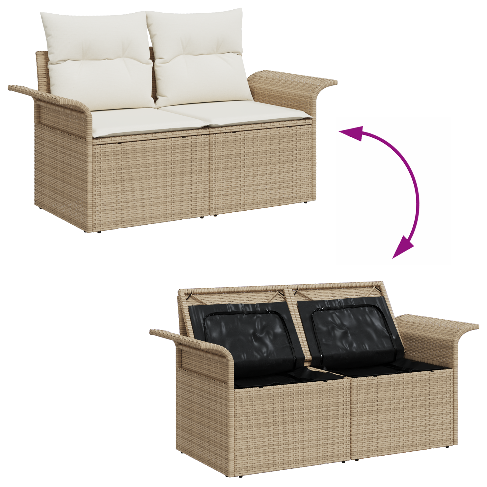 Set Divano da Giardino 7 Pezzi con Cuscini Beige Polietilene