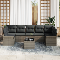 Set di Sofà da Giardino 8 Pezzi con Cuscini Rattan Poliestere Grigio