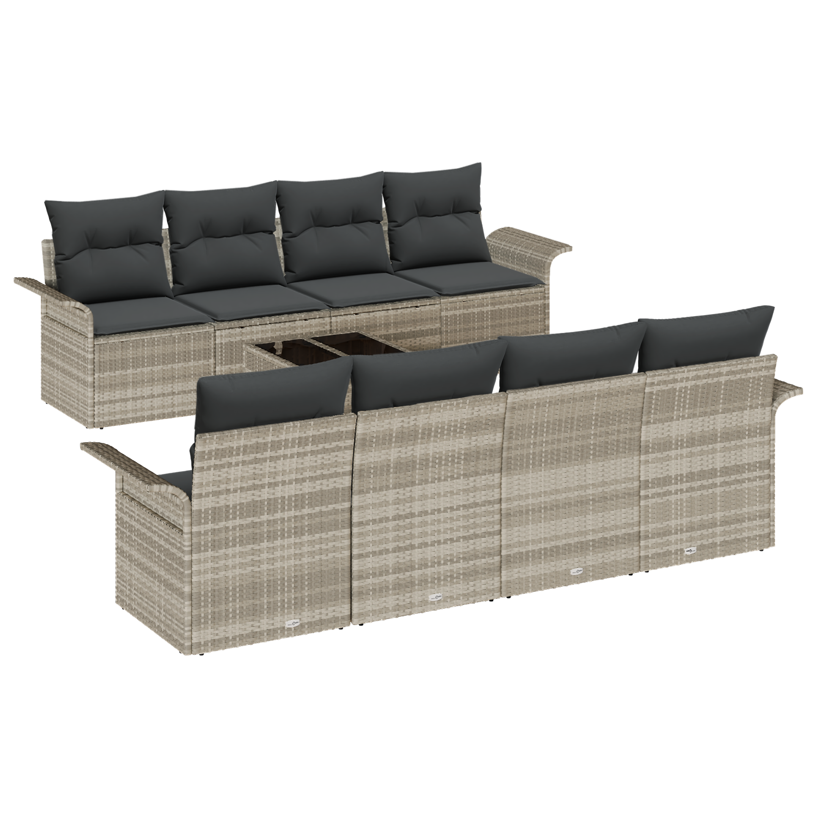 Set divano giardino  9 pezzi con cuscini grigio chiaro polirattan