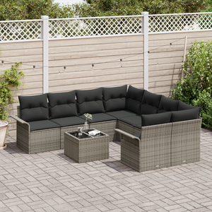 Set di Sofà da Giardino  da 9 pezzi con Cuscini in Polyrattan Grigio