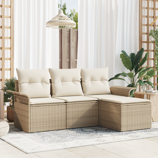 Set Divano da Giardino di 4 Pezzi con Cuscini Beige Rattan Polietilene
