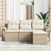 Set Divano da Giardino di 4 Pezzi con Cuscini Beige Rattan Polietilene