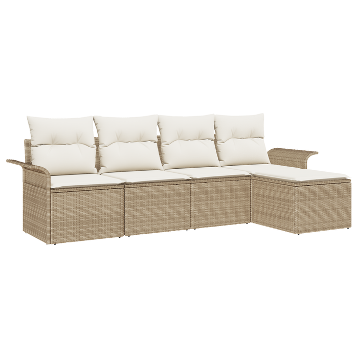 Set Divano da Giardino  da 5 pezzi con Cuscini Beige in Rattan Polietilene