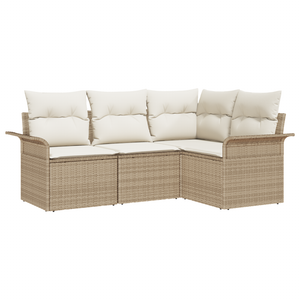 Set divano da giardino 4 pezzi con cuscini in rattan beige
