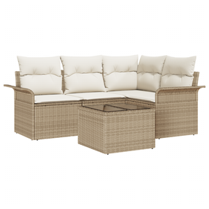Set Divano da Giardino 5 Pezzi con Cuscini Rattan Poliestere Marrone