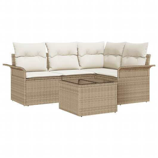 Set Divano da Giardino 5 Pezzi con Cuscini Rattan Poliestere Marrone