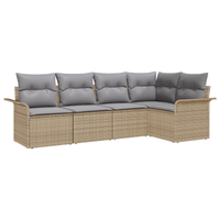 Set Divano Giardino 5 Pezzi con Cuscini Rattan Beige