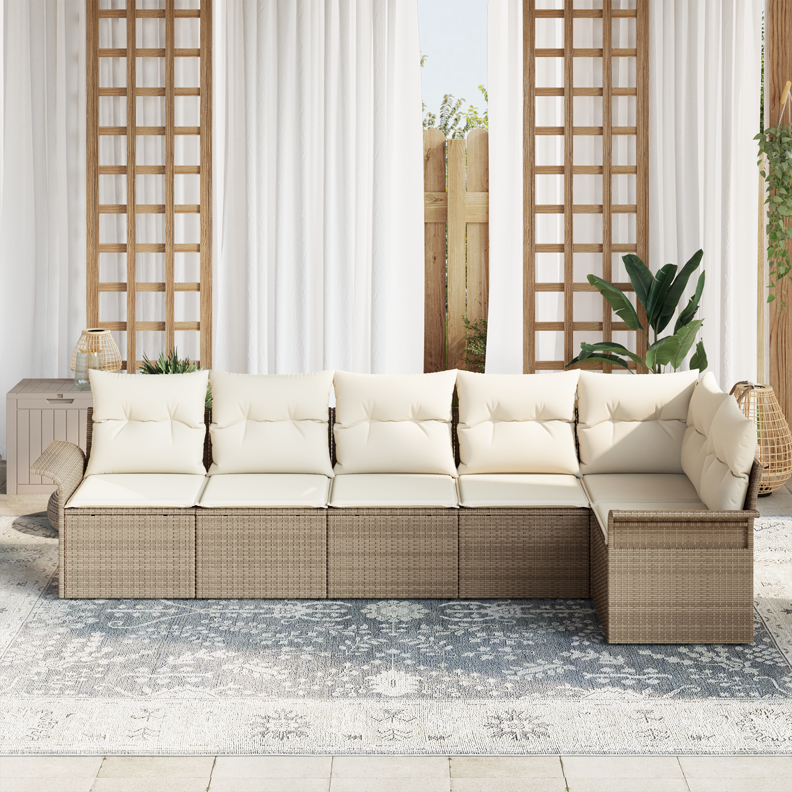 Set di divani da giardino  6 pezzi con cuscini beige polyrattan