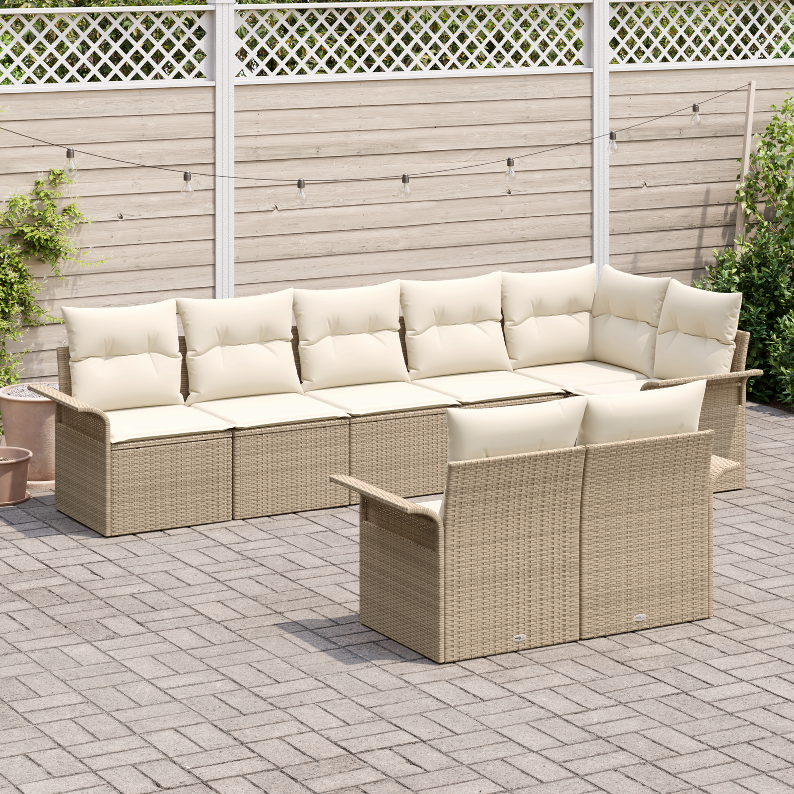 Set Divano da Giardino  8 Pezzi con Cuscini Beige in Polyrattan