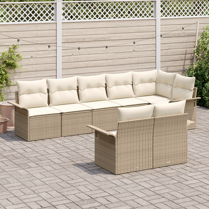Set Divano da Giardino  8 Pezzi con Cuscini Beige in Polyrattan