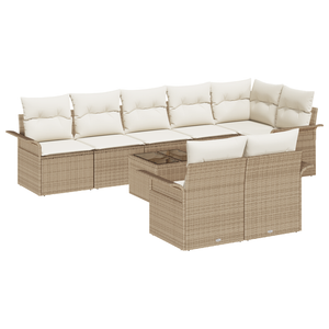 Set divani giardino 9 pezzi con cuscini in rattan poliolefinico marrone