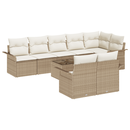 Set divani giardino 9 pezzi con cuscini in rattan poliolefinico marrone