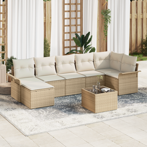 Set Divano da Giardino 8 Pezzi con Cuscini Rattan Poliestere Marrone