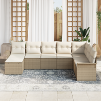 Set Divano da Giardino da 8 Pezzi con Cuscini Beige in Polyrattan