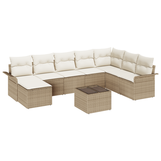 Set di divani da giardino  9 Pezzi con cuscini Rattan Poliestere Marrone
